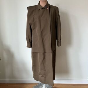 Lily Simon Vintage 1960s Wool Brown Shoulder Pad Pockets Trench Coat EUC Size 10
